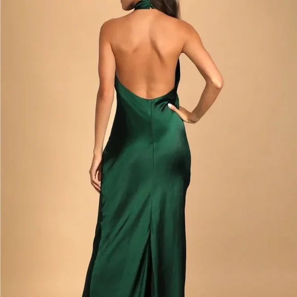 Lulus- Love in Your Life Emerald Green Satin Halter Maxi Dress - Picture 5 of 9